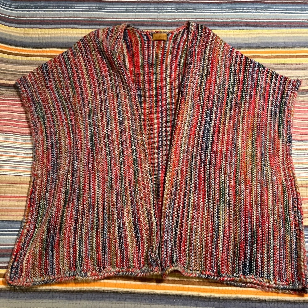 POL Women's Striped Knit Open Front Sleeveless‎ Poncho Cardigan Size S